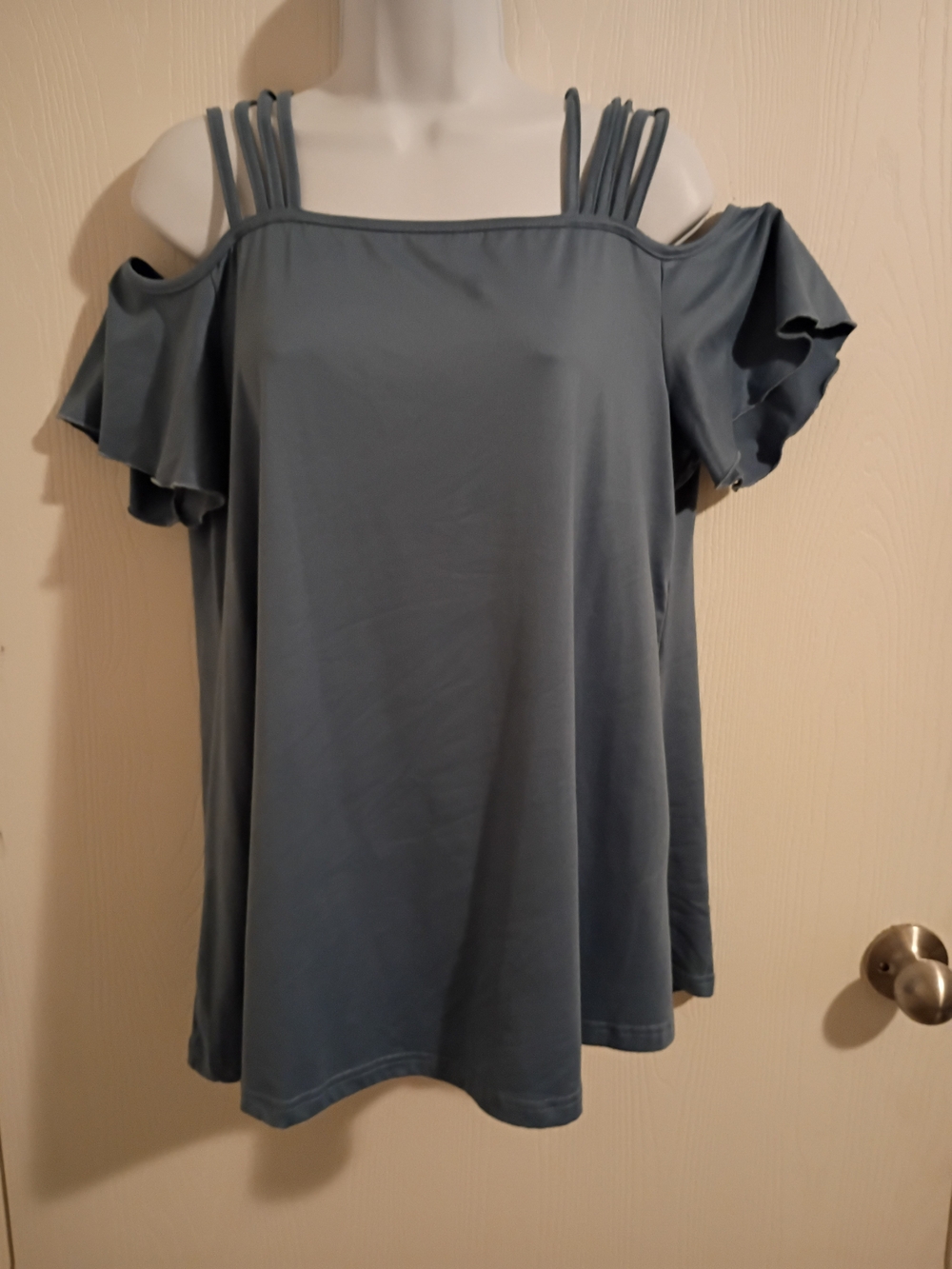 Women's Cold-Shoulder Strappy Top in Slate Blue